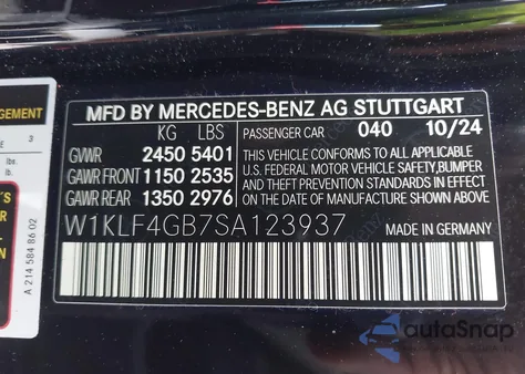 2025 Mercedes-Benz E 350 350 from USA, damaged, VIN W1KLF4GB7SA123937